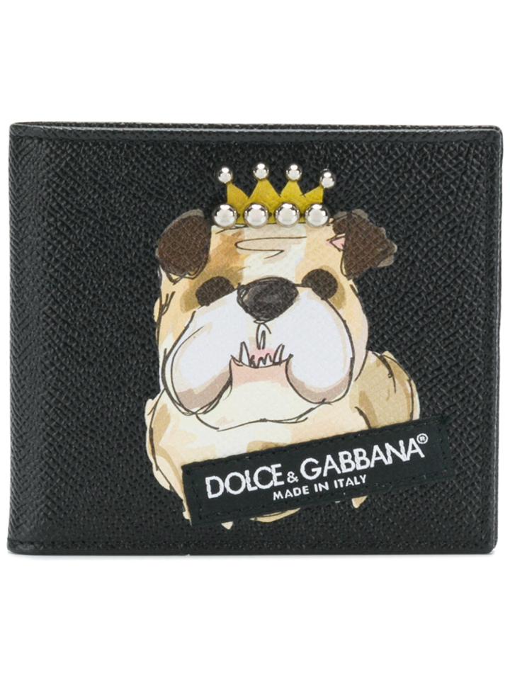 Dolce & Gabbana Printed Dog Bi-fold Wallet - Black