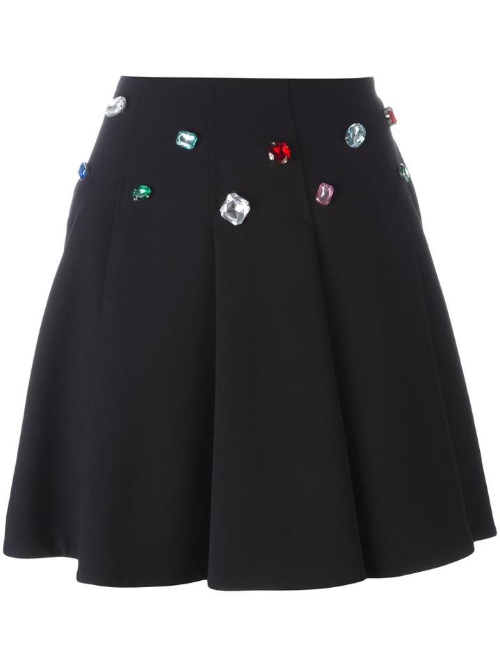 Vivetta Stone Embellished Pleated Skirt, Women's, Size: 40, Black, Viscose/polyamide/spandex/elastane/polyester