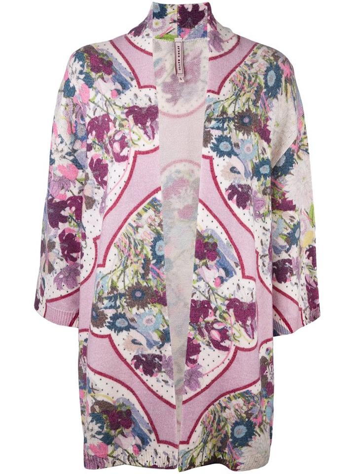Antonio Marras Floral Open Front Cardigan, Women's, Size: Medium, Pink/purple, Virgin Wool