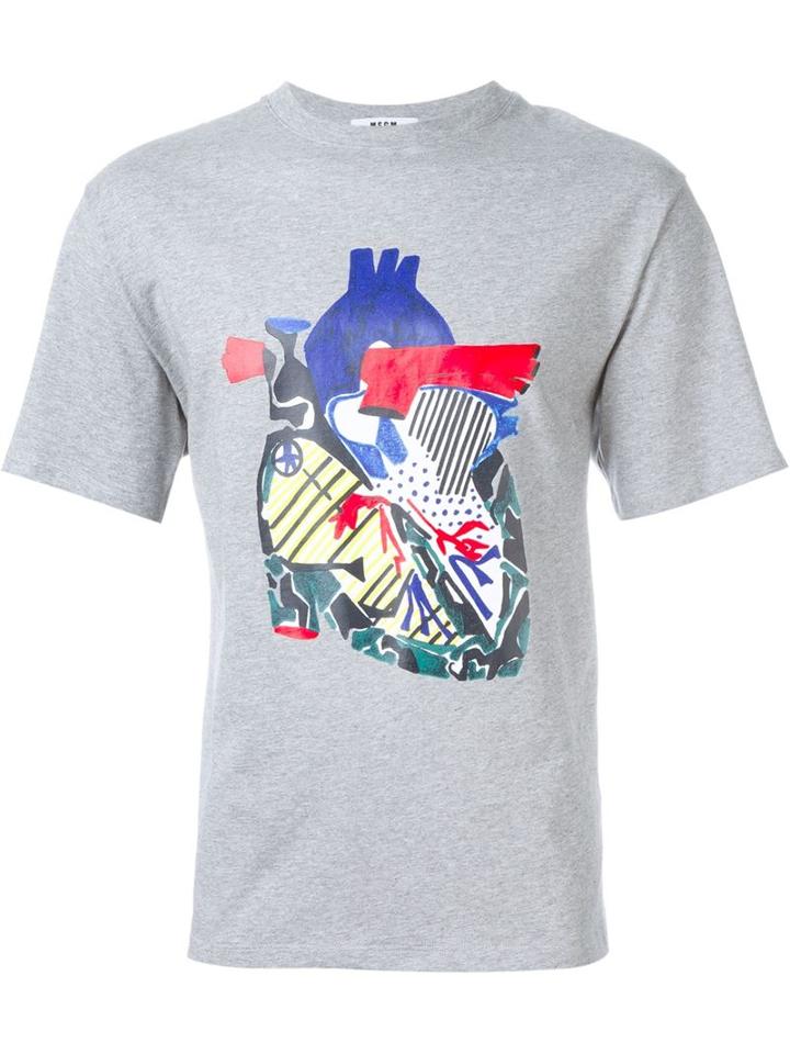 Msgm Heart Print T-shirt, Men's, Size: S, Grey, Cotton