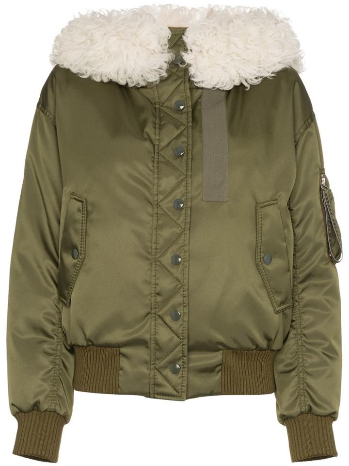 Miu Miu High Neck Quilted Shearling Parka - Green