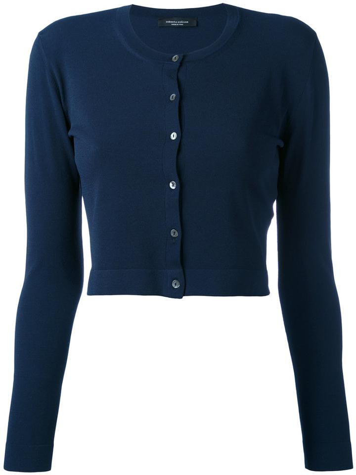 Roberto Collina - Cropped Cardigan - Women - Polyester/viscose - S, Blue, Polyester/viscose