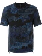 Neil Barrett Camouflage Pattern Short Sleeve Sweatshirt, Men's, Size: L, Blue, Viscose/lyocell/spandex/elastane/cotton