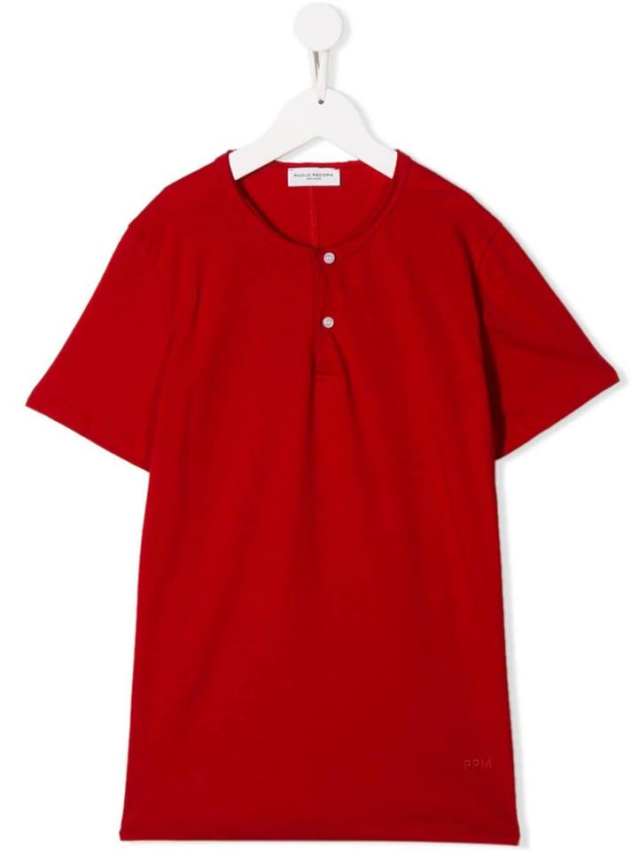 Paolo Pecora Kids Teen Buttoned Collar T-shirt - Red