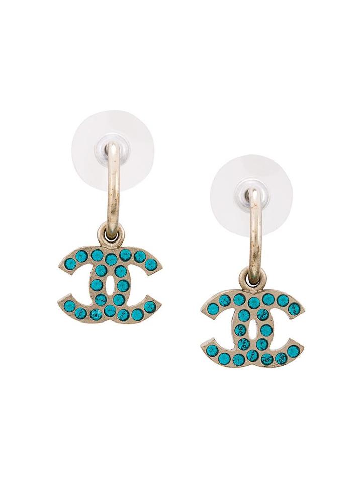Chanel Vintage Logo Rhinestone Earrings, Women's, Metallic