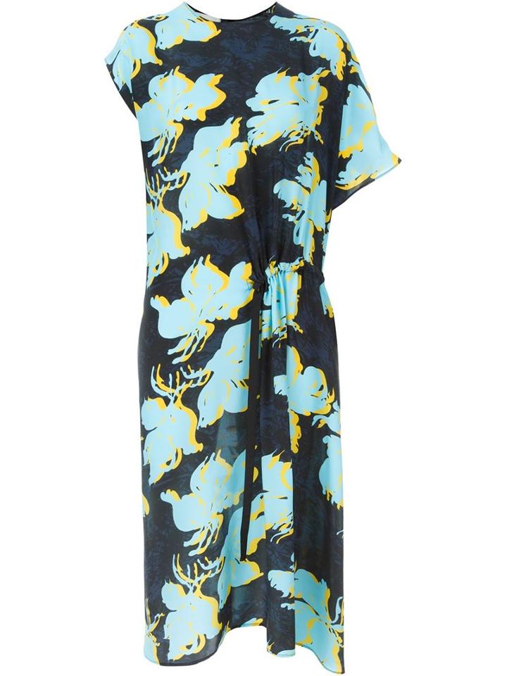 Cédric Charlier Asymmetric Floral Dress, Women's, Size: 40, Blue, Silk
