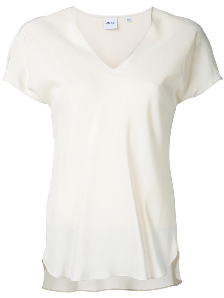 Aspesi - V-neck T-shirt - Women - Silk - 38, White, Silk