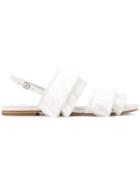Mara & Mine Layered Fringe Sandals - White