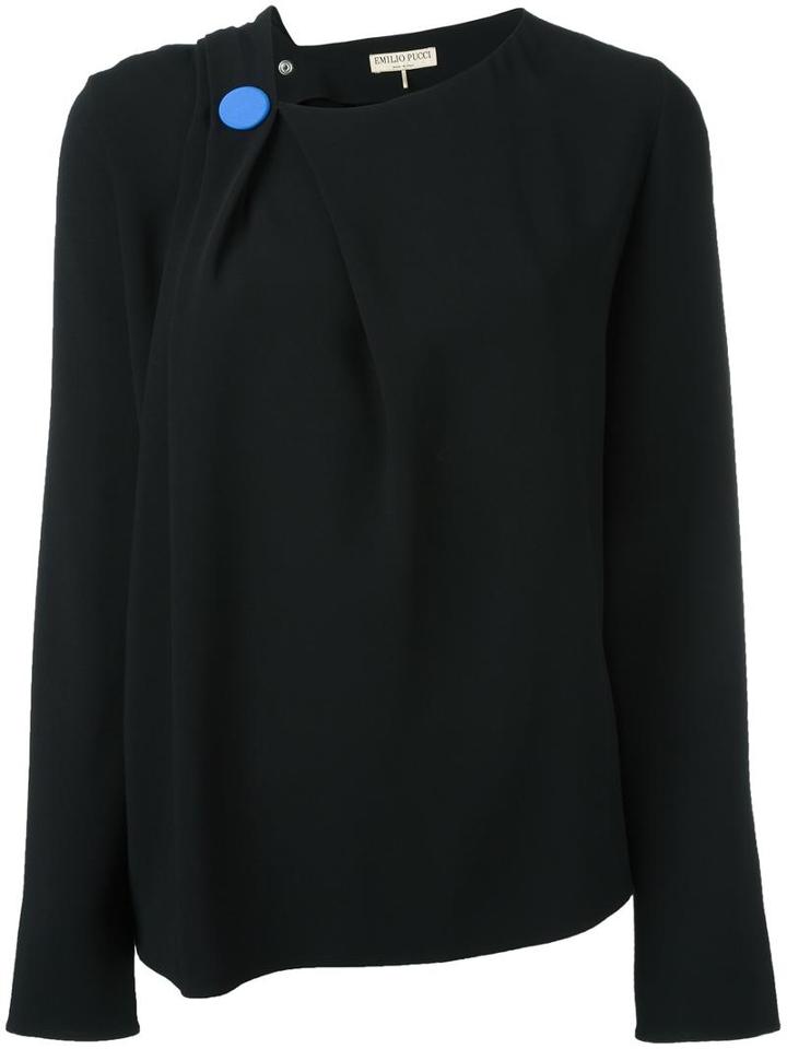 Emilio Pucci Button Detailing Blouse, Women's, Size: 42, Black, Spandex/elastane/viscose