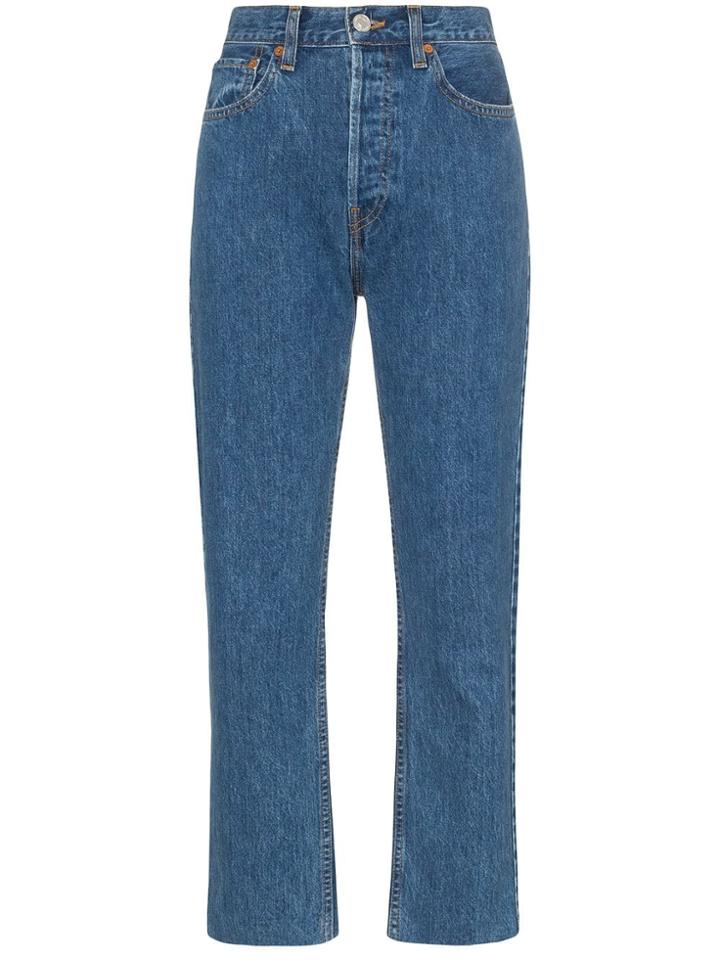 Re/done Stove Pipe Cropped Jeans - Blue