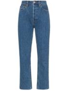 Re/done Stove Pipe Cropped Jeans - Blue