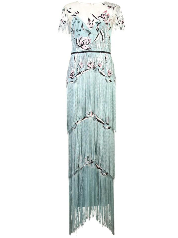 Marchesa Notte Fitted Long Dress - Blue