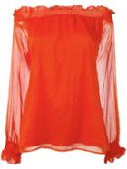 P.a.r.o.s.h. - Off-shoulders Sheer Blouse - Women - Silk/polyester - L, Red, Silk/polyester