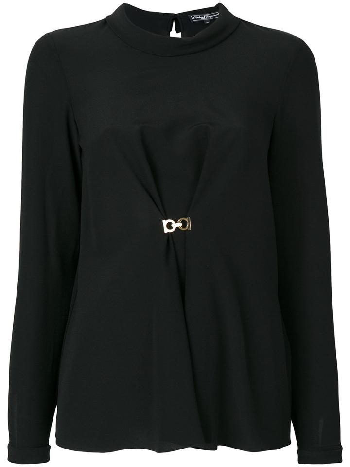 Salvatore Ferragamo - Double Gancio Blouse - Women - Silk - 42, Black, Silk