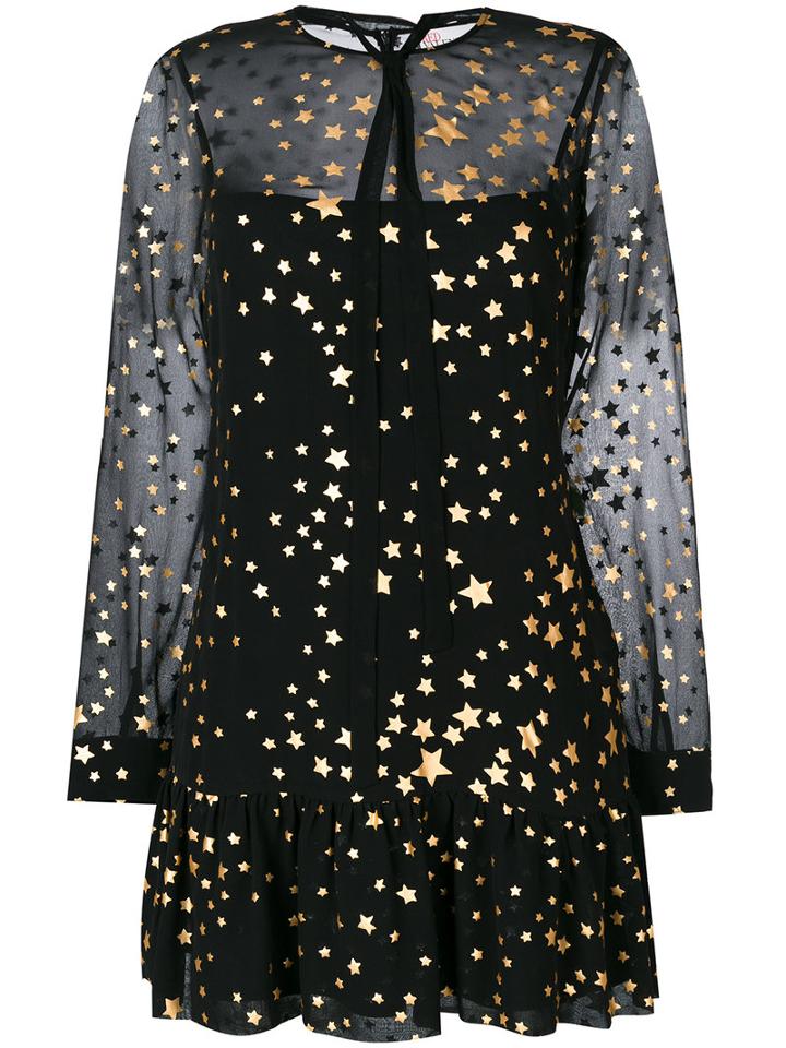 Red Valentino - Sheer Star Print Dress - Women - Polyester - 44, Black, Polyester