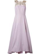 Marchesa Notte Embroidered Long Dress, Women's, Size: 6, Pink/purple, Polyester/spandex/elastane/triacetate