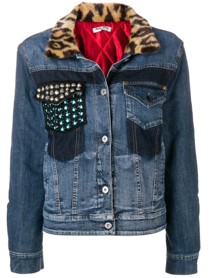 Miu Miu Contrast-collar Denim Jacket - Blue