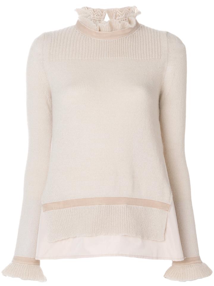 Moncler Frilled High Neck Sweater - Nude & Neutrals