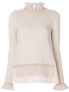Moncler Frilled High Neck Sweater - Nude & Neutrals