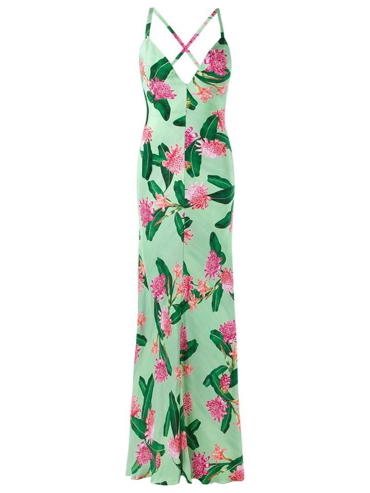 Isolda Floral Print Silk Dress, Women's, Size: 36, Green, Silk