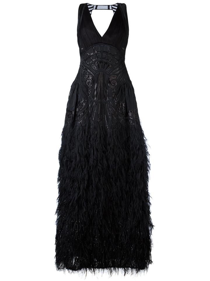 Alberta Ferretti Feathered Dress, Women's, Size: 40, Black, Silk/polyamide/acetate