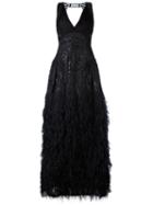Alberta Ferretti Feathered Dress, Women's, Size: 40, Black, Silk/polyamide/acetate