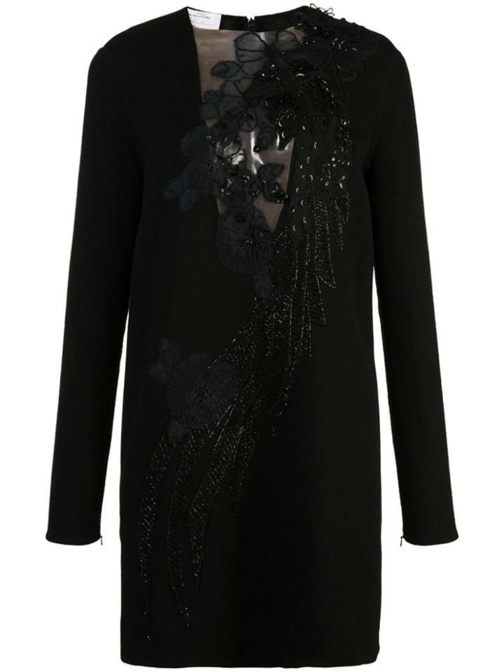 Oscar De La Renta Beaded Bird Dress - Black