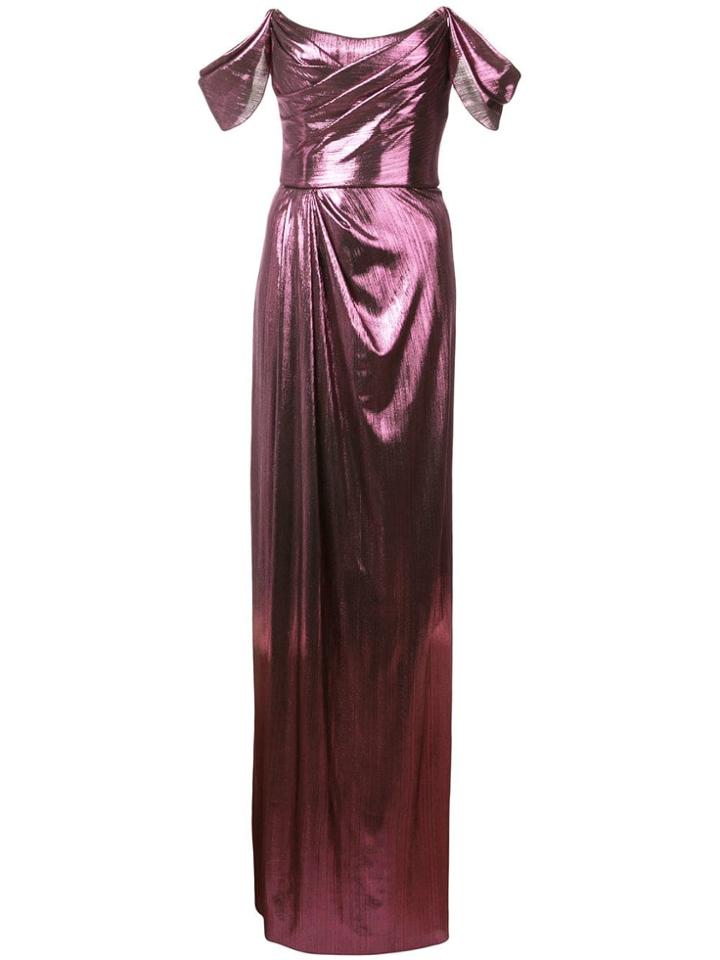 Marchesa Notte Ruched Detail Evening Dress - Purple