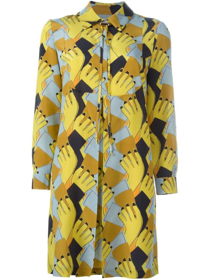 L'autre Chose Geometric Print Shirt Dress, Women's, Size: 42, Yellow/orange, Silk