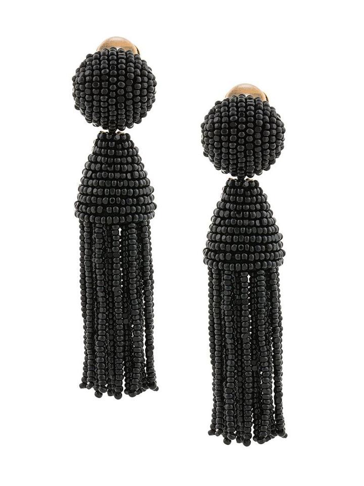 Oscar De La Renta Short Beaded Tassel Earrings - Black