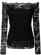 L'agence Off-shoulder Lace Blouse, Women's, Size: Medium, Black, Nylon/rayon/spandex/elastane/spandex/elastane