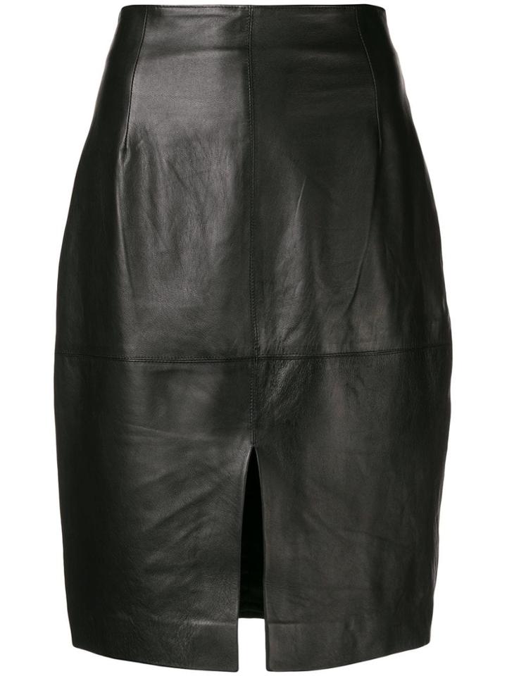 Twin-set High Waisted Leather Skirt - Black