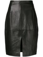 Twin-set High Waisted Leather Skirt - Black