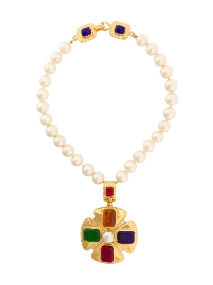 Chanel Vintage Cross Medallion Necklace - White