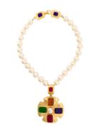Chanel Vintage Cross Medallion Necklace - White