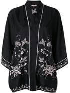 Gold Hawk Floral Embroidered Kimono - Black