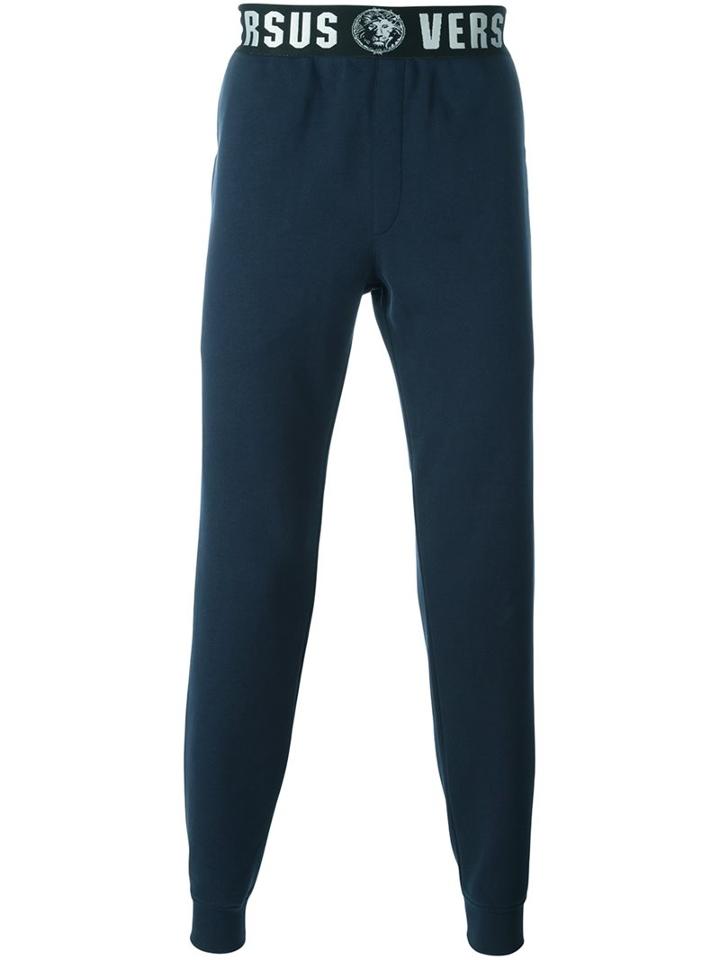 Versus Logo Waist Tapered Joggers, Men's, Size: Small, Blue, Cotton/polyester/nylon/cotton