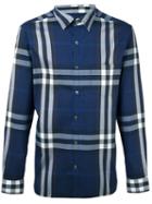 Burberry Checked Shirt, Men's, Size: Medium, Blue, Cotton/polyamide/spandex/elastane
