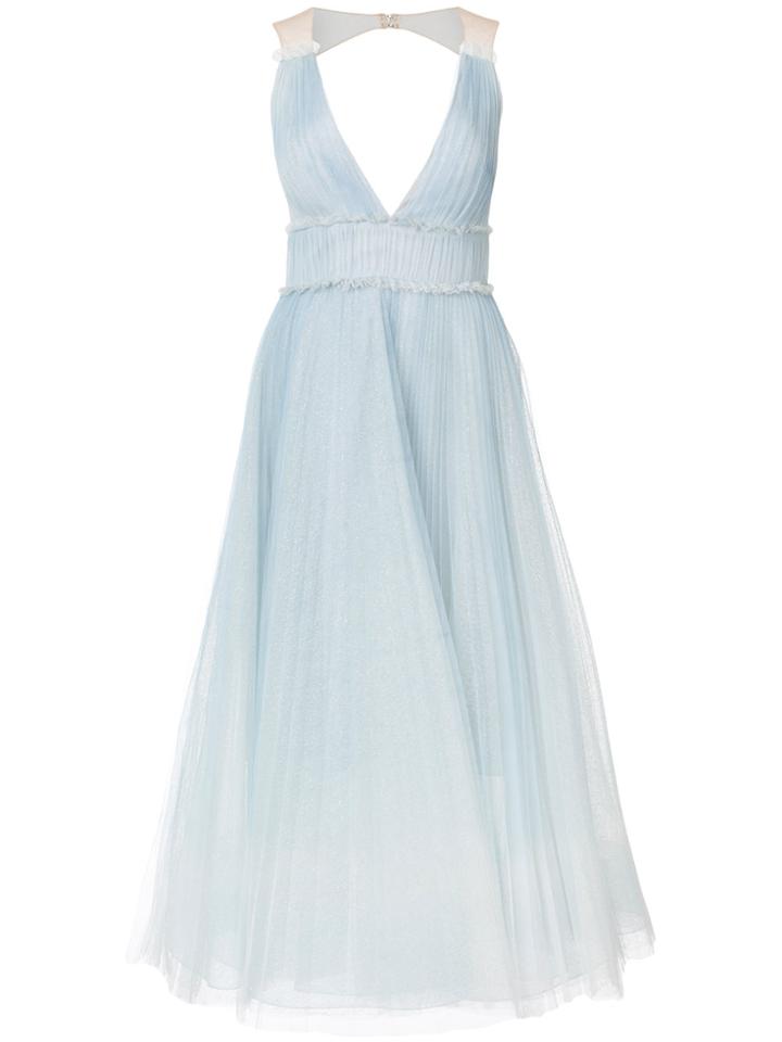 Marchesa Notte Pleated Ombré Gown - Blue