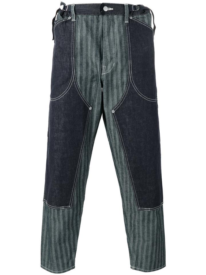 Ganryu Comme Des Garcons Striped Layered Loose-fit Trousers, Men's, Size: Small, Blue, Cotton