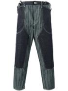 Ganryu Comme Des Garcons Striped Layered Loose-fit Trousers, Men's, Size: Small, Blue, Cotton