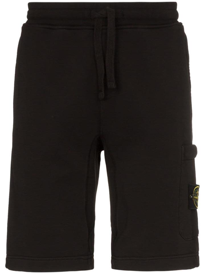 Stone Island Black Logo Patch Cotton Track Shorts