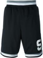 Stussy Striped Hem Basketball Shorts, Men's, Size: M, Black, Polyester