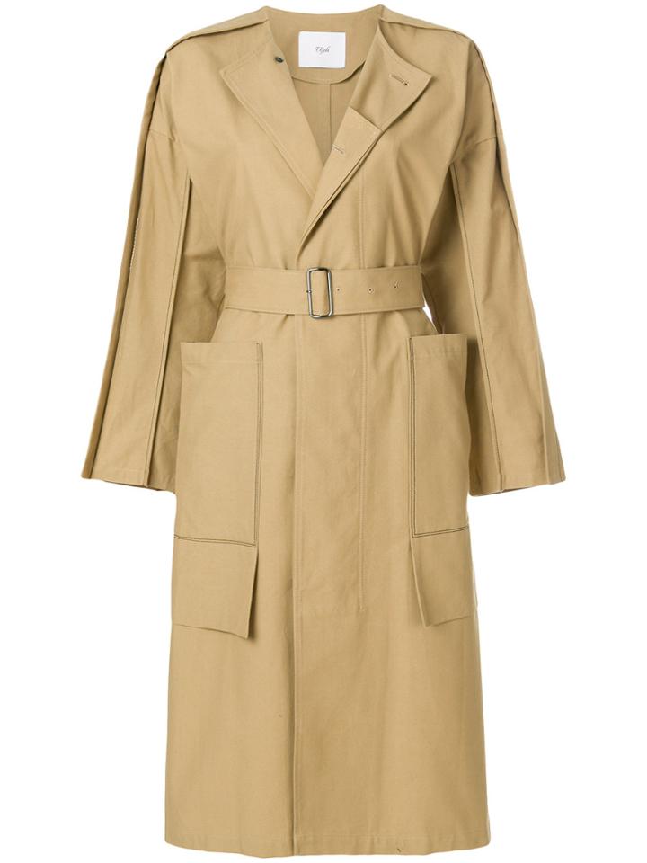 Ujoh Side Slit Collarless Trench Coat - Nude & Neutrals