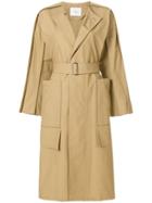 Ujoh Side Slit Collarless Trench Coat - Nude & Neutrals