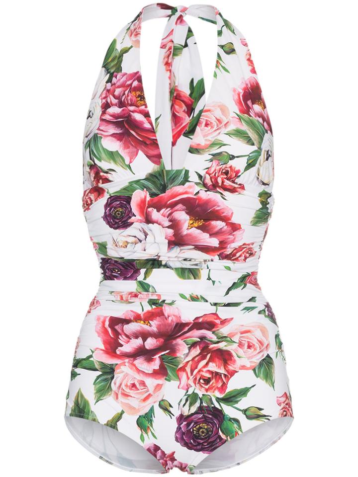 Dolce & Gabbana Peony Print Halterneck Swimsuit - Pink & Purple