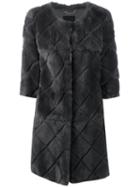 Liska Quilted Coat, Women's, Size: Small, Grey, Rabbit Fur
