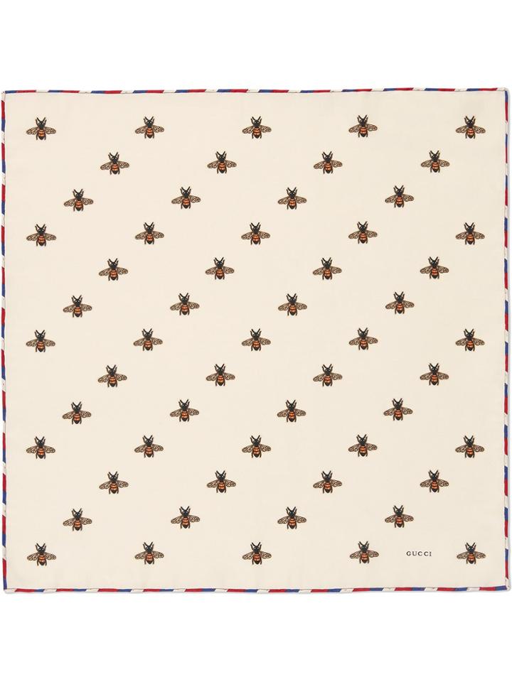 Gucci Bees Print Silk Pocket Square - Nude & Neutrals