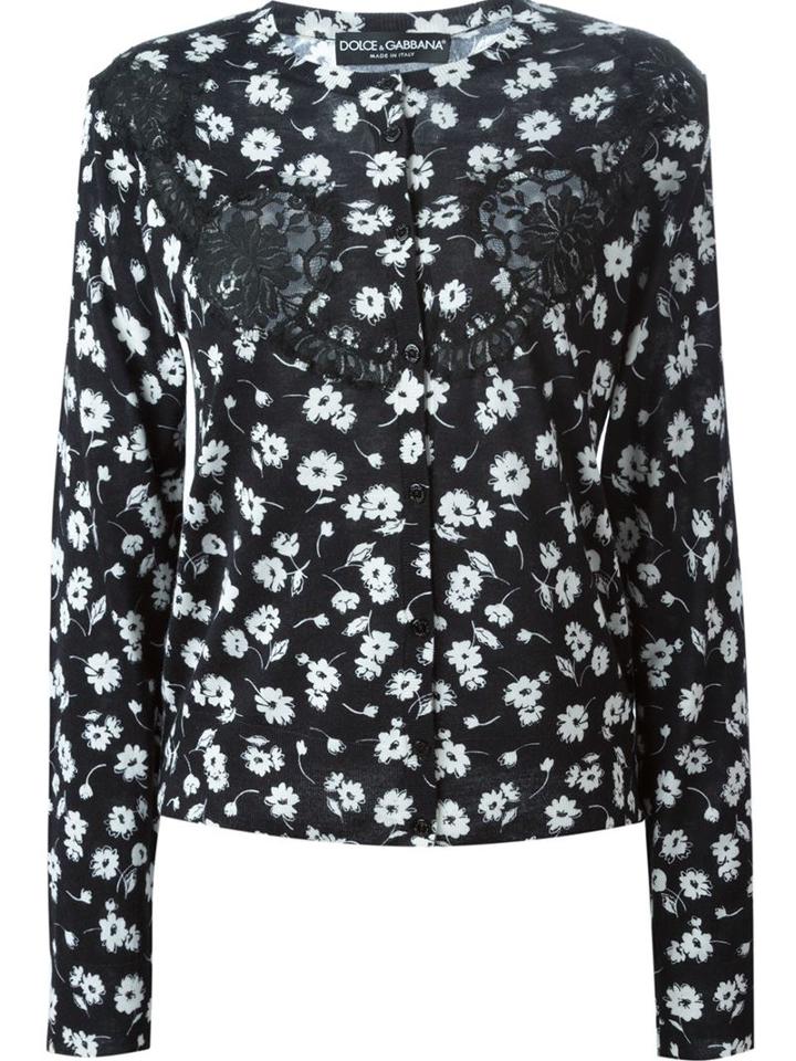 Dolce & Gabbana Floral Print Cardigan, Women's, Size: 46, Black, Silk/cashmere