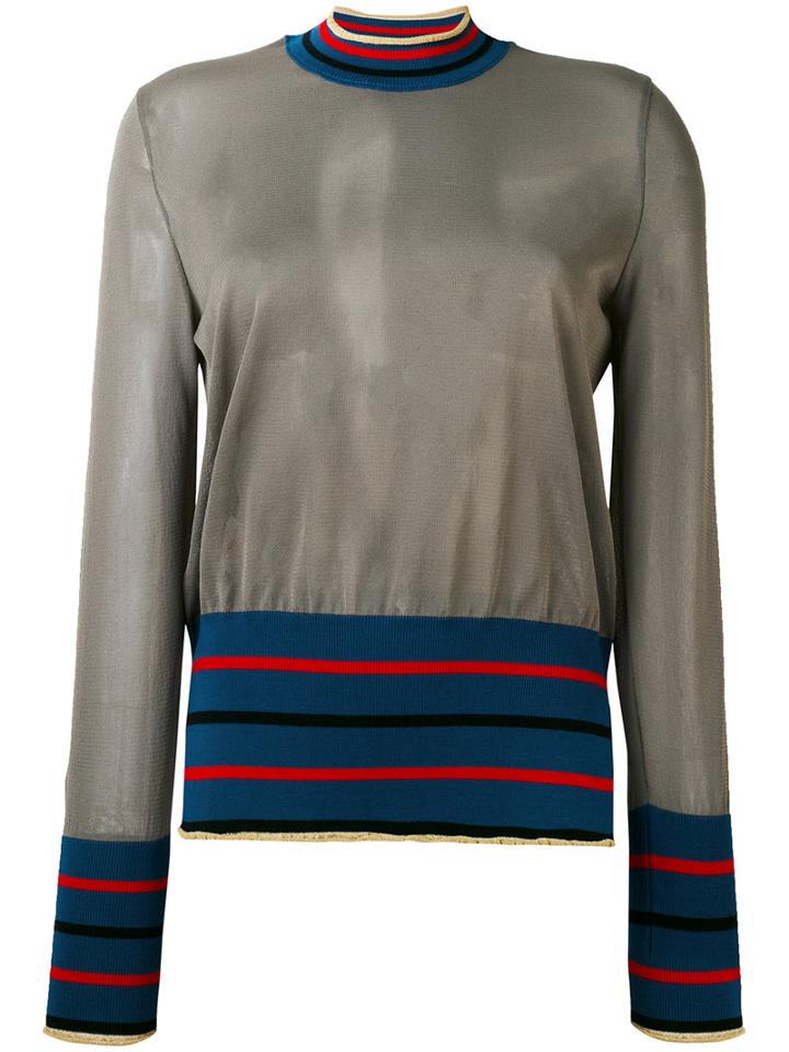 Marni - Tulle Striped Top - Women - Polyester/viscose/wool - 38, Green, Polyester/viscose/wool